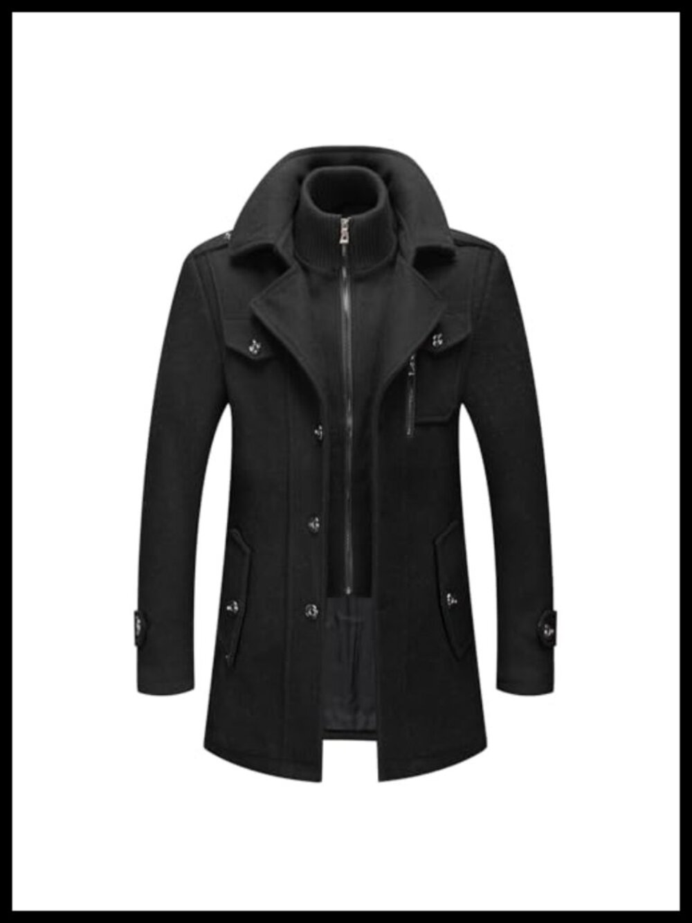 INVACHI Men's Wool Blend Winter Trench Coat Single Breasted Pea Coat